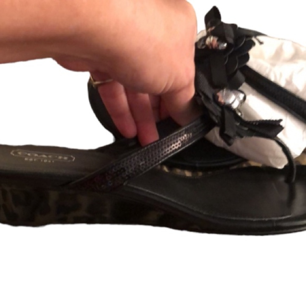 Coach black size 10 patent leather silver embellished details sandals - Picture 15 of 15